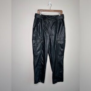 Jason Wu Vegan Leather Black Belted Cargo Trousers Size 10
